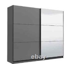 Valenca Grey Large Mirrored Sliding Door Wardrobe 220cm With Shelves And Rails