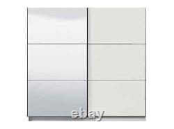 Valenca White Large Mirrored Sliding Door Wardrobe 220cm With Shelves And Rails