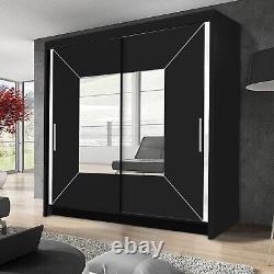 Venice Modern 2 Door Mirrored Wardrobes for Bedroom Furniture (203, Black)