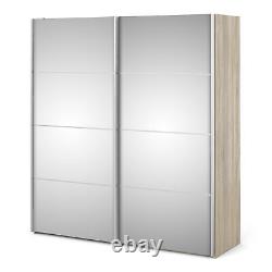 Verona Sliding Wardrobe 180cm in Oak with Mirror Doors with 2 Shelves