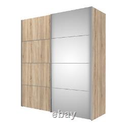Verona Sliding Wardrobe 180cm in Oak with Oak and Mirror Doors with 5 Shelves
