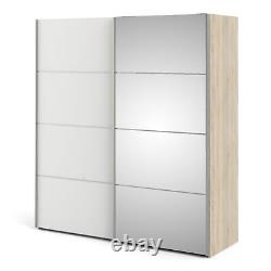 Verona Sliding Wardrobe 180cm in Oak with White and Mirror Doors with 5 Shelves
