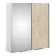 Verona Sliding Wardrobe 180cm In White With Oak And Mirror Doors With 5 Shelves