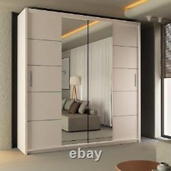 WARDROBE Double Door Sliding Mirror Wardrobe with Adjustable Shelves and Rails