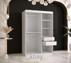 WBBS Wardrobe Sliding Doors Shelves Rails Drawers Mirror White 120cm Parquet