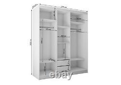 WHITE WORDROBE cupboard 3 slide doors MIRROR INT DRAWS bedroom hallway MRDE180cm