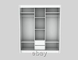 WHITE WORDROBE cupboard 3 slide doors MIRROR INT DRAWS bedroom hallway MRDE180cm