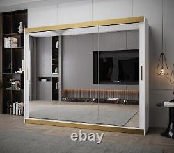 Wardrobe 250 cm TOKYO 3 PREMIUM 3 Sliding Doors Rails Shelves Mirror Black White