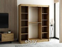 Wardrobe CAMELO 2 180 cm Sliding Doors 2x Rail Shelves Mirror Oak Black White