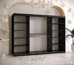 Wardrobe KAIR 2 250 cm Sliding Doors Hanging Rail Shelves Mirror Black Pattern
