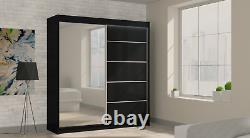 Wardrobe Mirrored Modern, 2 Sliding Doors Bedroom Furniture MRMA 200 + FREE LED