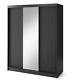 Wardrobe'prescco' 180 X 220 Cm 3 Sliding Doors Rails Shelves Mirror Black