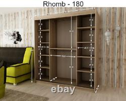 Wardrobe RHOMB Oak Sonoma Sliding Doors Hanging Rail Shelves 6 Dimensions New
