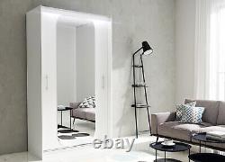 Wardrobe Sliding Door, Curved Mirror, Modern and Elegant Design, White Matt, 120