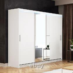 Wardrobe Sliding Door Mirror LED Lights Shelves Bedroom Cabinet Closet 250cm NEW