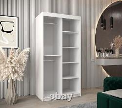 Wardrobe Sliding Door White Mirrors Shelves Rails Bedroom Closet FAST 100cm