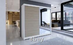 Wardrobe TALIN 1 180 cm with Sliding Doors Hanging Rail White Black Sonoma New