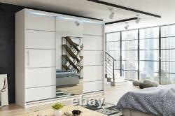 Wardrobe White 3 Sliding Doors Mirror Hanging Rail Shelf Bedroom UK RRP £499