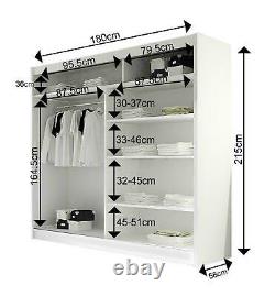 Wardrobe with 2 Sliding Doors, 1 Full Door Mirror, 4 Colour Choices, 180 cm wide
