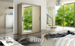 Westa Wardrobe Sliding Doors- With Mirror- Shelves- Hanging Rail White / Oak