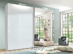 White matt COCO large wardrobe 244cm with mirror and sliding doors